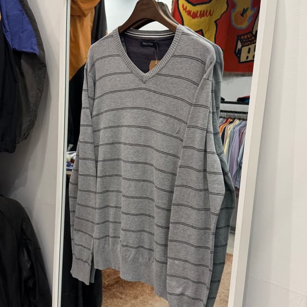 Nautica 노티카 스트라이프 브이넥 니트