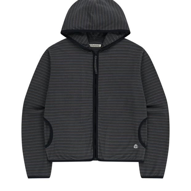 코이세이오 스트라이프 플리스 후드 집업 차콜