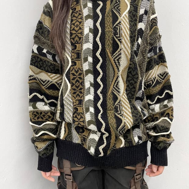 브라운 그런지 케이블 니트 