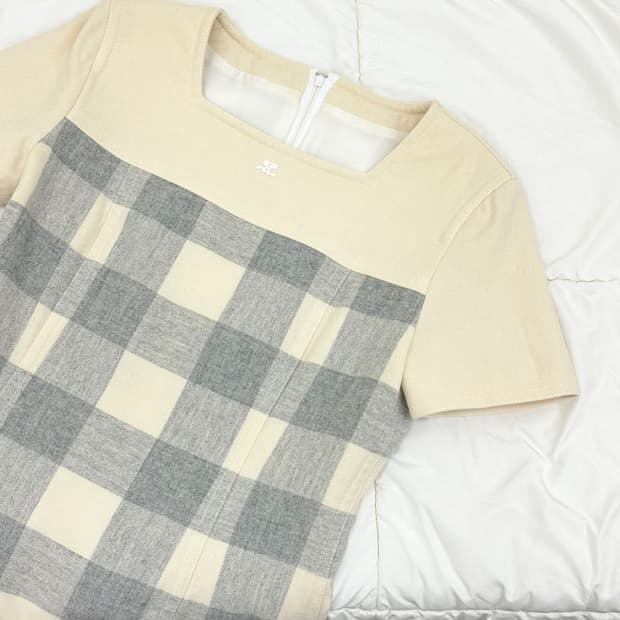 courreges / 꾸레쥬 울 캐시미어 체크 원피스 