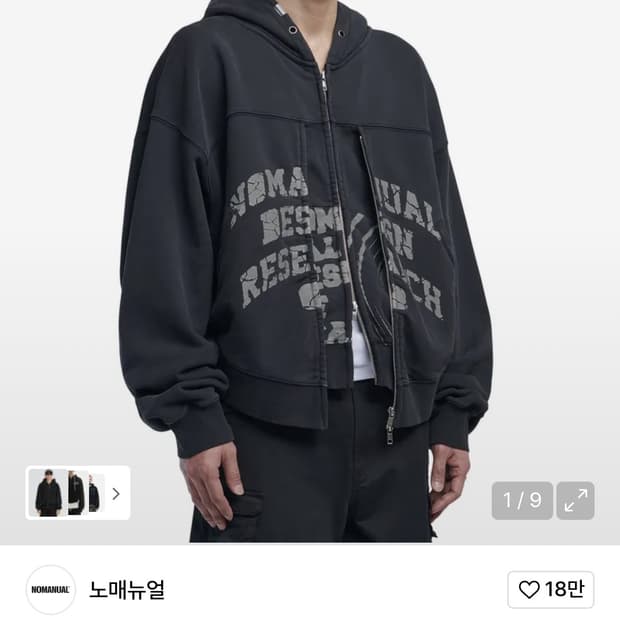 (새상품)(L) 노매뉴얼 OVERDYED D.F.L 후드 집업 판매