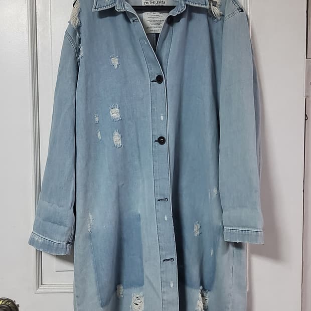 자라 데미지 데님 롱 코트 자켓 연청 여자 77 88 거의새옷