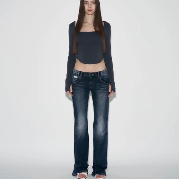 플리즈노팔로우 25 빈티지 워싱 부츠컷 데님 블루 L
