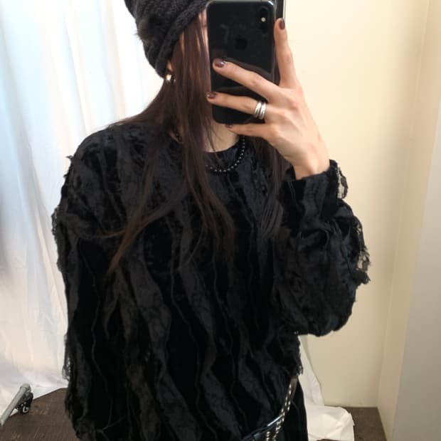 빈티지 벨벳 레이스 탑