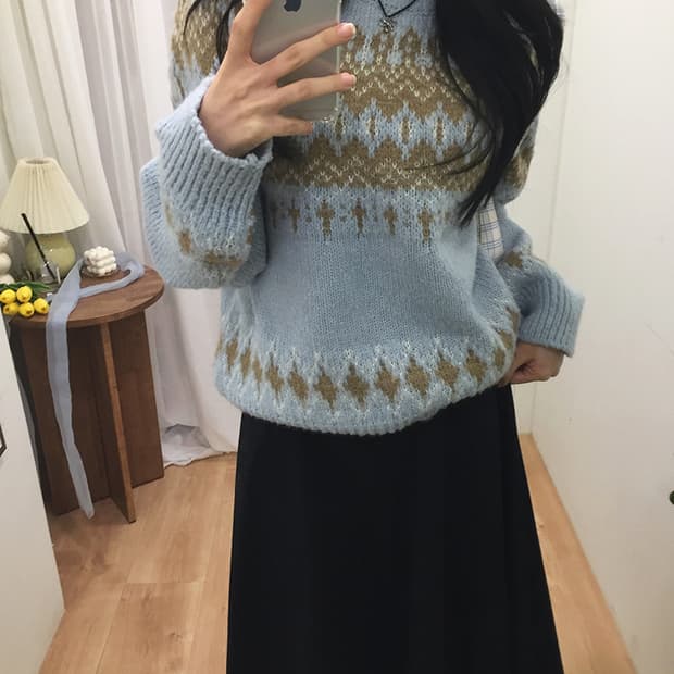 여성 빈티지 노르딕패턴 오버핏니트 100