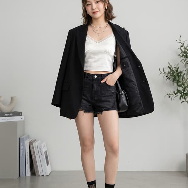 BLOSSOM 블러썸 블랙 피크드 라펠 싱글 자켓