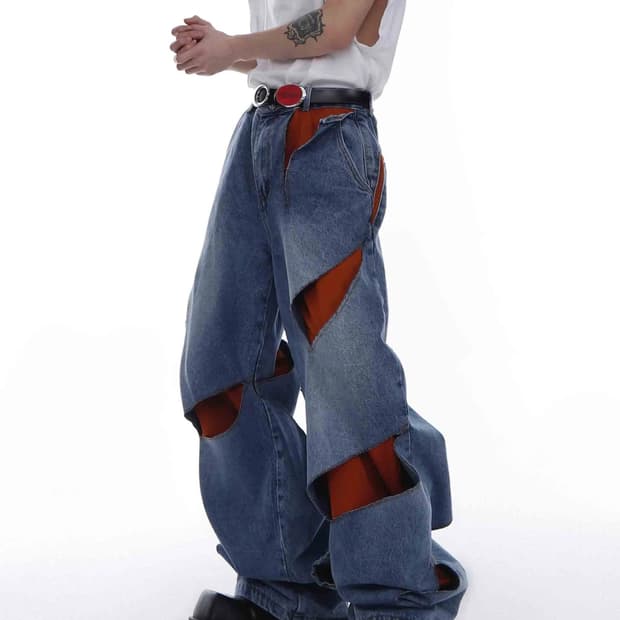 Layered Panel Cut-Out Baggy Jeans