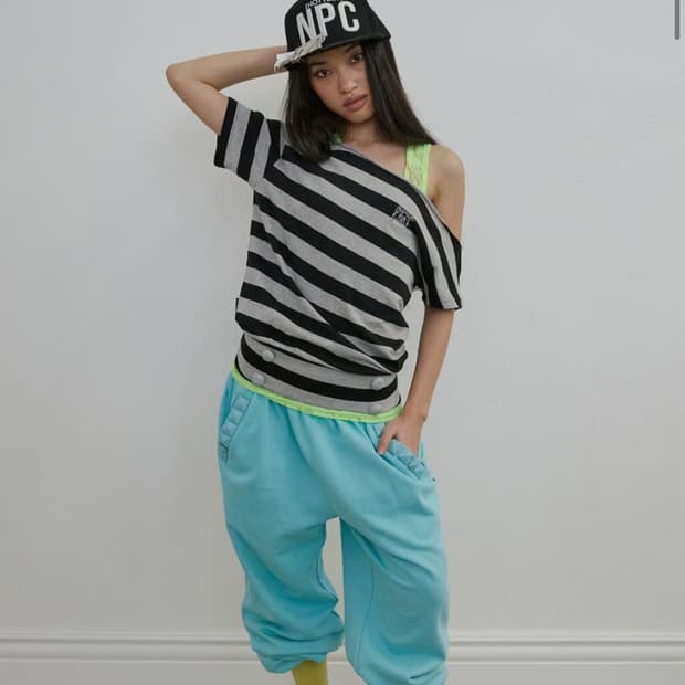 SCULPTOR Button Stripe Tee Melange Gray