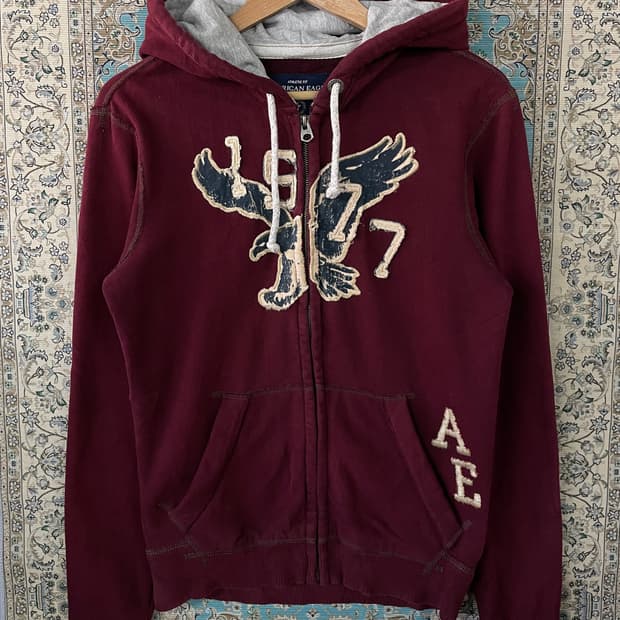 아메리칸이글 버건디 독수리 딱붙 후드집업1675