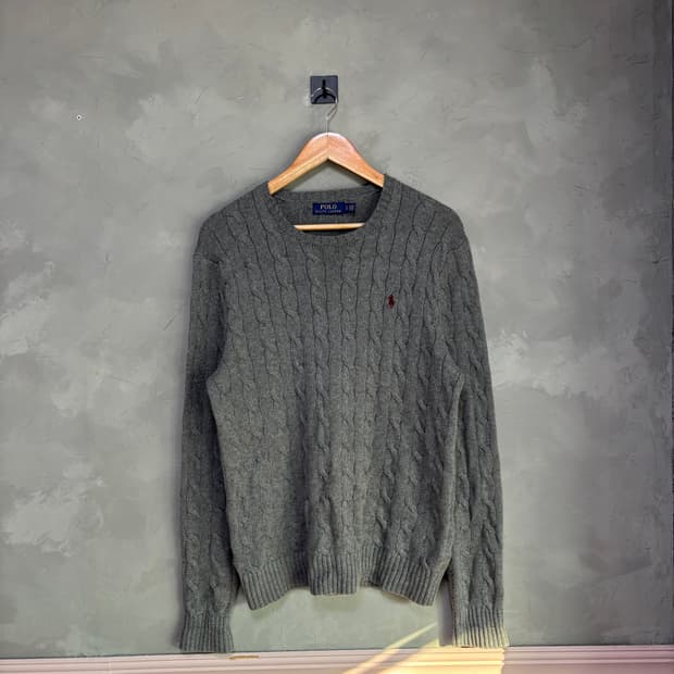 폴로 랄프로렌 꽈배기 니트 그레이 버건디