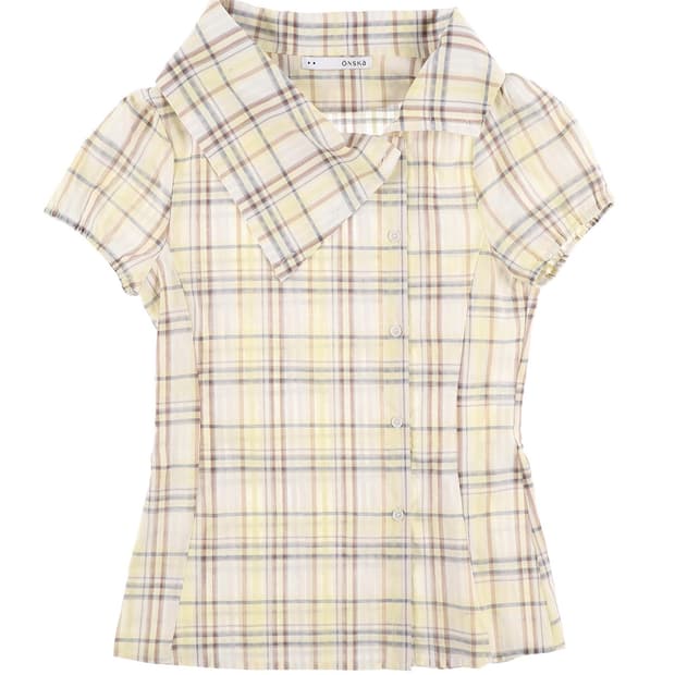 온스카 drape blouse yellow check