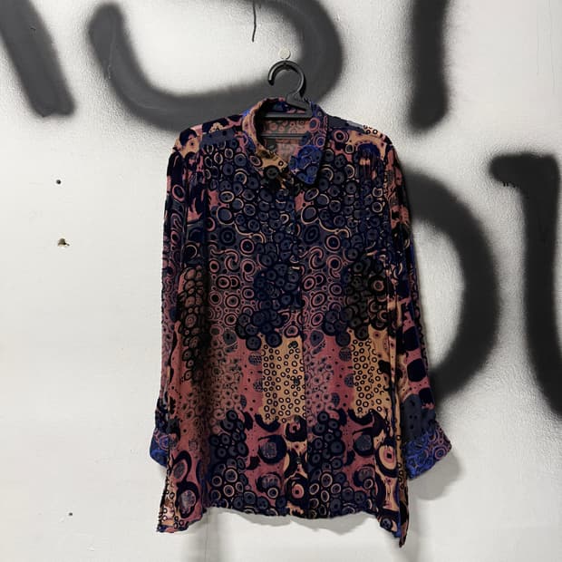 VTG 빈티지 오리엔탈 시스루 벨벳 패턴 긴팔 셔츠