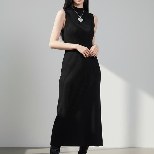 COS 블랙 민소매 니트 롱 원피스 S