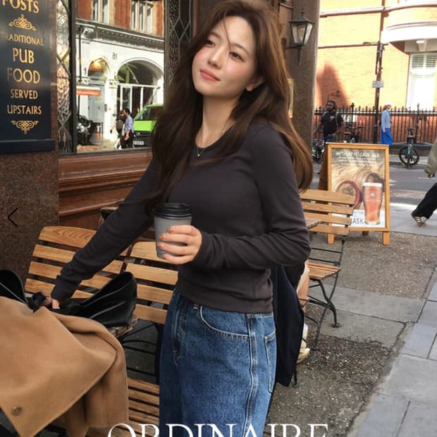 [새상품] 가내스라 보우 골지 티셔츠 차콜