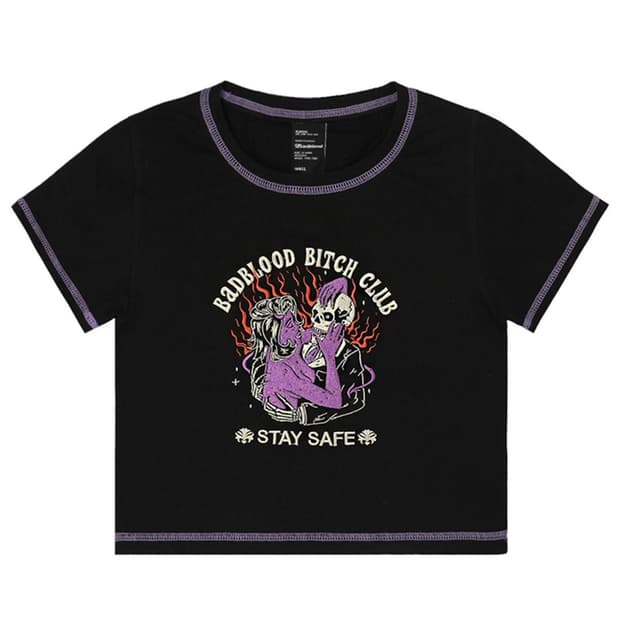 배드블러드 BBC Skull 링거 베이비 티 - 블랙