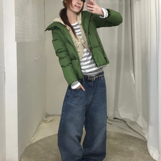 빈티지 그린 블루 괴짜 레이어드 코디 세트