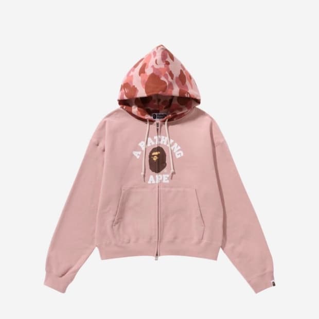 베이프 퍼스트 카모 컬리지 후드집업 핑크 s