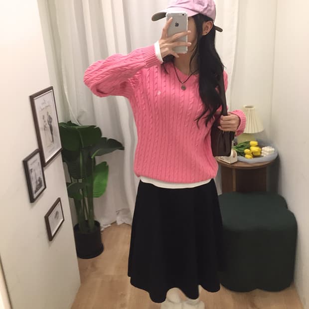 여성 폴로 꽈배기니트 100