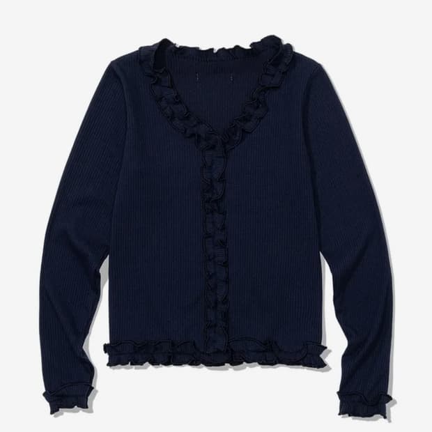 UGLYSHADOW 러플 리브드 티셔츠(네이비)