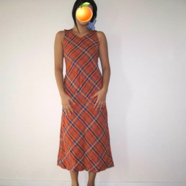 오렌지 체크무늬 롱원피스