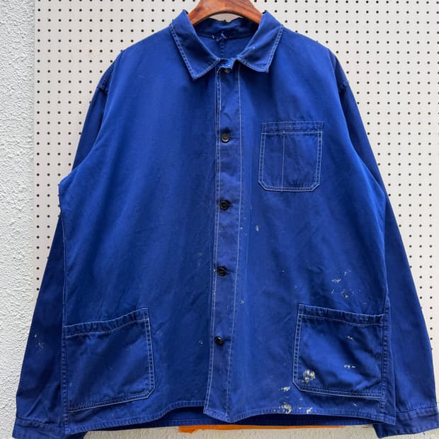 OLD VINTAGE DARK BLUE PAINTED 프렌치워크자켓