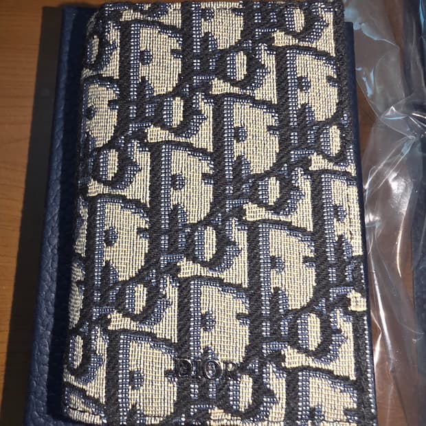 디올 2단 카드 홀더 베이지 & 블랙 디올 오블리크 자카드