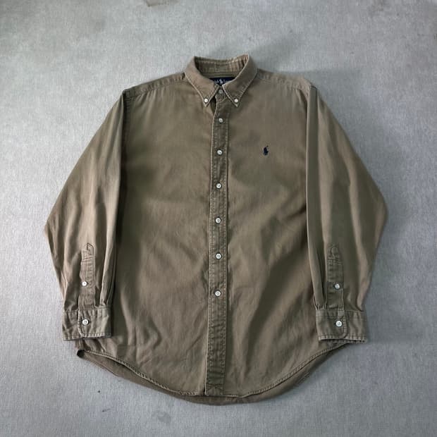 100 폴로랄프로렌 90s 베이지 코튼 셔츠