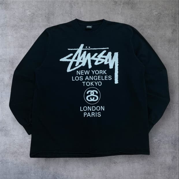 스투시 월드투어 빅로고 블랙 롱 슬리브 긴팔티
