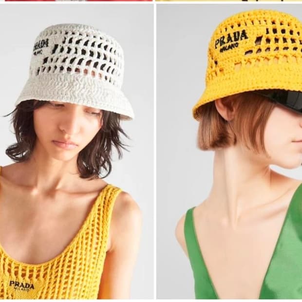 프라다 라피아 크로셰 버킷햇