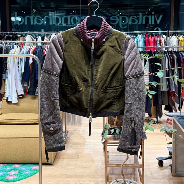 디스퀘어드2 카키 퀼팅 크롭 바이커 자켓 