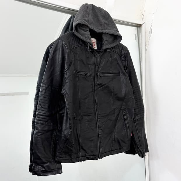 리바이스 후드 레더 바이커 자켓