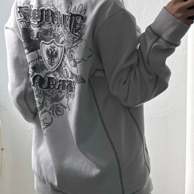 Vintage Graphic Applique Hood Zip-Up