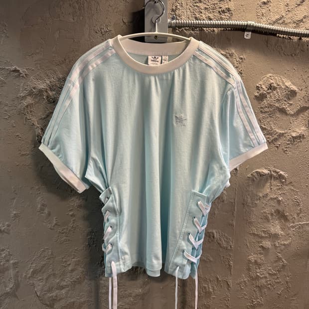 M 아디다스 adidas 트레포일 3선 레이스업 반팔 티셔츠 민트
