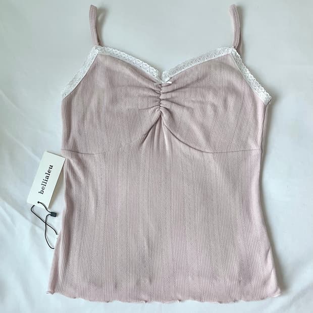 (새상품)벨리아르 스위티 리본 슬리브리스 로지핑크 나시 레이스 워니하우스