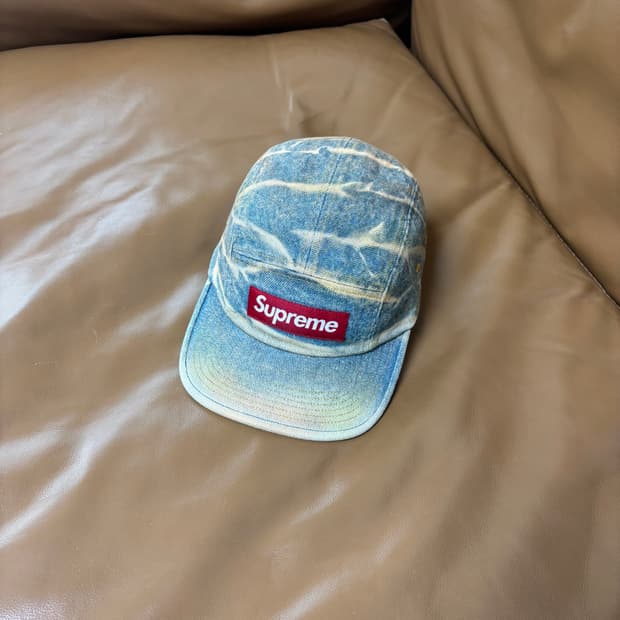 슈프림 캠프캡 모자 박스로고 더티 데님