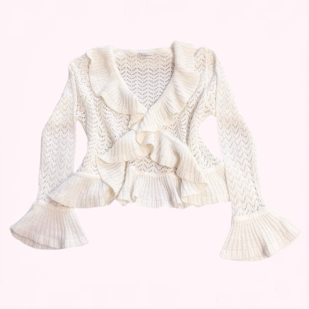 Rosa Cheri 로사체리 화이트 프릴 레이스 펀칭 디테일 가디건 