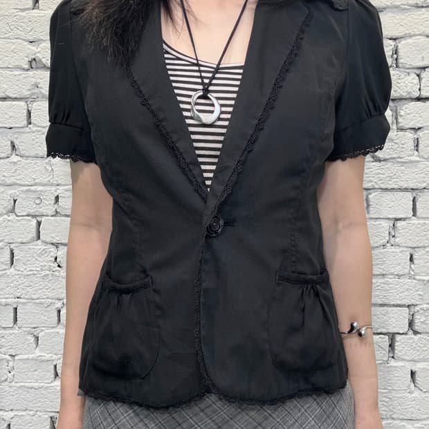 axes femme Lace Trim Puff Sleeve Blouse
