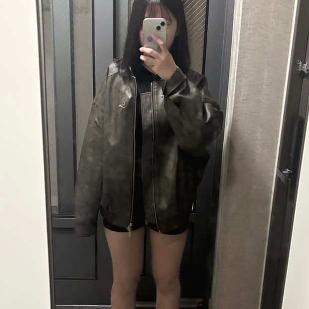 로퍼 트릴 워싱 레더 바이크 자켓 