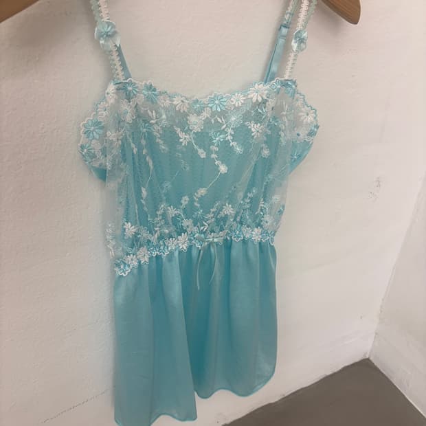 Mint Blue Floral Lace Cami Top
