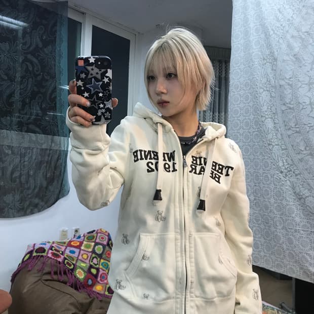 티니위니 빈티지 곰돌이 프린팅 기모 후드집업 