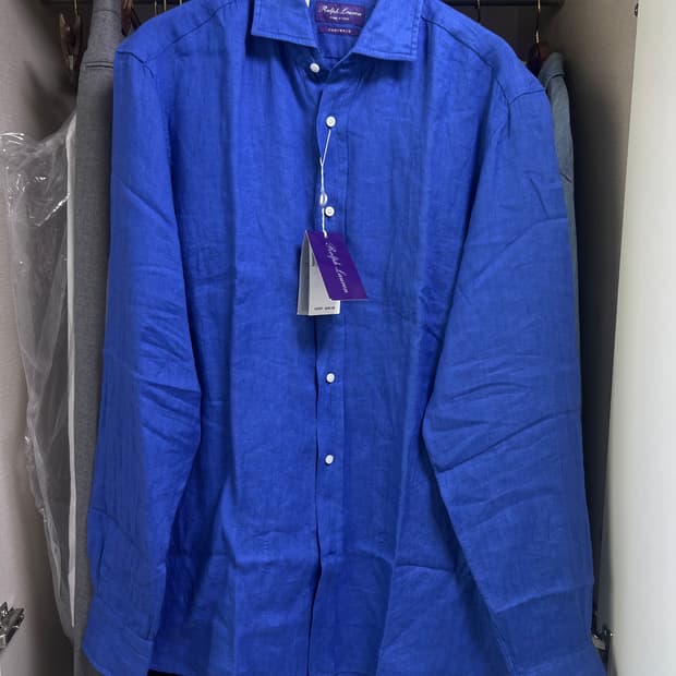 랄프로렌 퍼플라벨 린넨 셔츠 L 핸드메이드 새제품