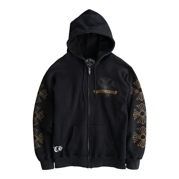 빈티지 크롬하츠 크랙 프린팅 써멀 후드집업 옐로우 