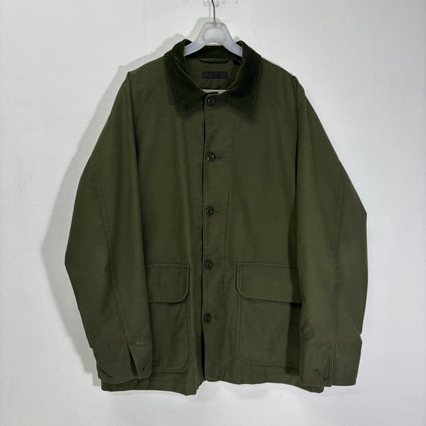 L 유니클로 카키 카라 코듀로이 워크 헌팅자켓