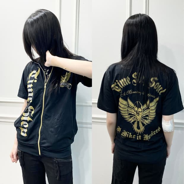 [TimeStep] Y2K Gold Print Punk Zip Up