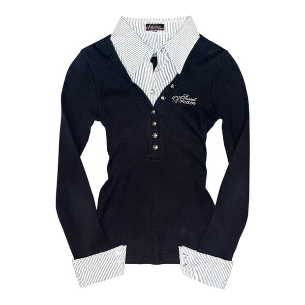 스트라이프셔츠 레이어드 골지 긴팔티 갸루y2k