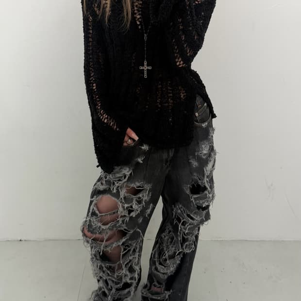 블랙 그물 니트