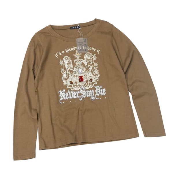 UNK 빈티지 레트로 엠블럼 쥬얼 디테일 롱슬리브 티셔츠 (M)