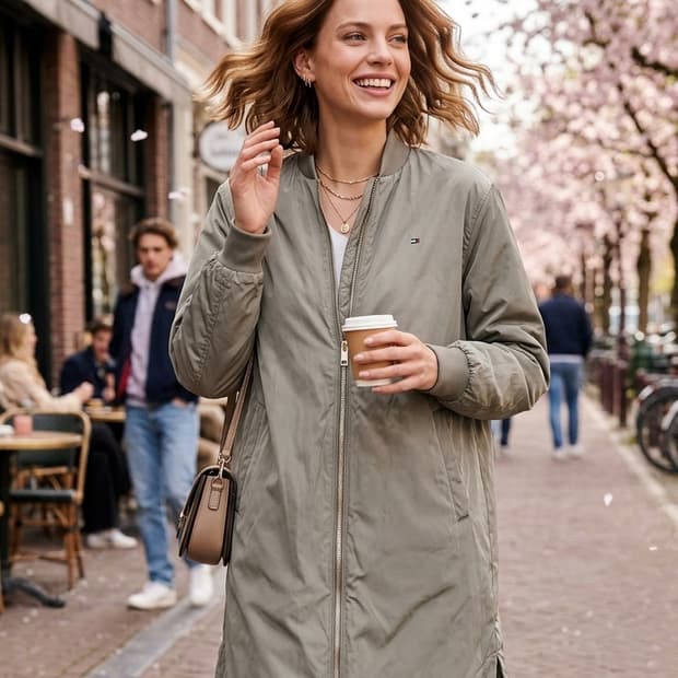 🌿타미힐피거 롱 봄버자켓 카키 | 간절기 아우터·상태최상