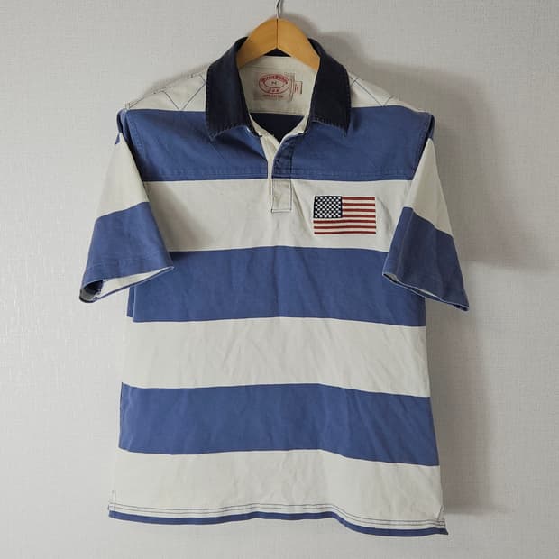 브룩스브라더스 USA 성조기 럭비 카라티 반팔 폴로 피케티 빈티지 M