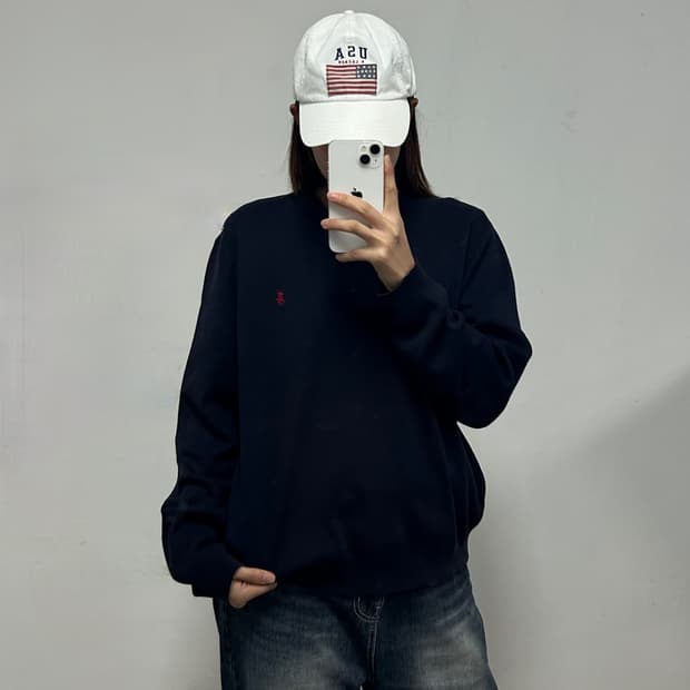  폴로 랄프로렌 포니로고 네이비 피마코튼 브이넥 니트 
